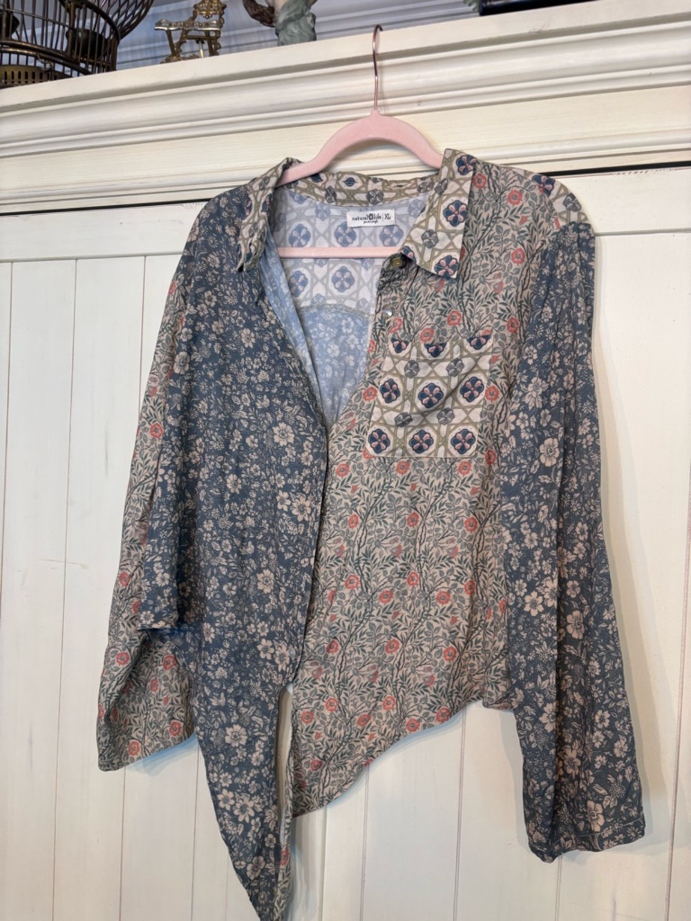 NATURAL LIFE Blue, Pink & Cream Floral Button-Front Blouse